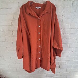 On The Plus Side By Making It Big Womens 7X Orange 100% Cotton Button Up Shirt